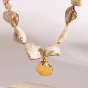 1 Piece Simple Vacation Style Starfish Shape Stainless Steel  Gold Color Sea Shell Women's Beaded Necklace h5 